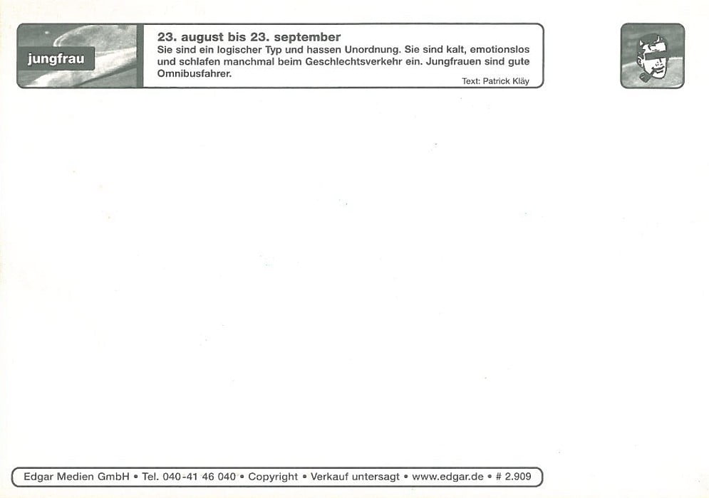 Sternzeichen Jungfrau Edgar-Card - Back
