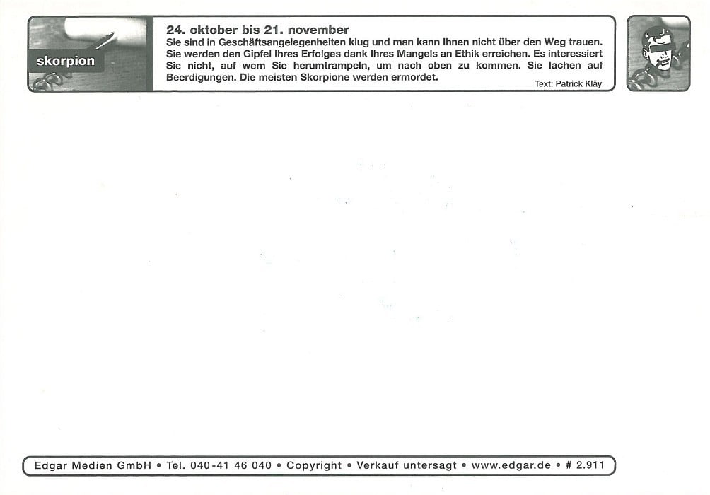 Sternzeichen Skorpion Edgar-Card - Back