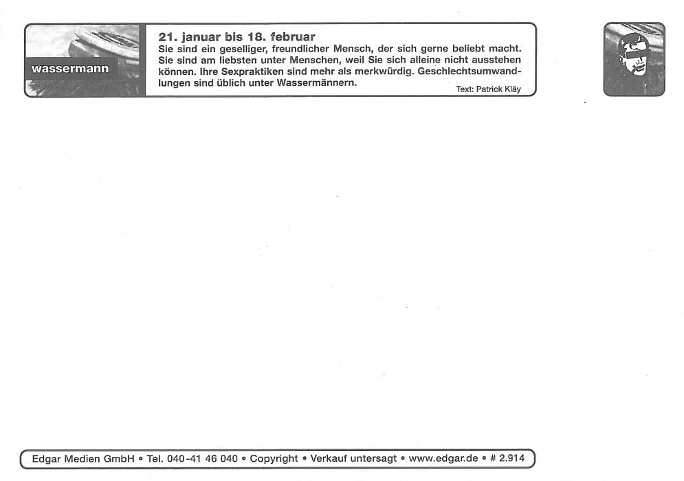 Sternzeichen Wassermann Edgar-Card - Back